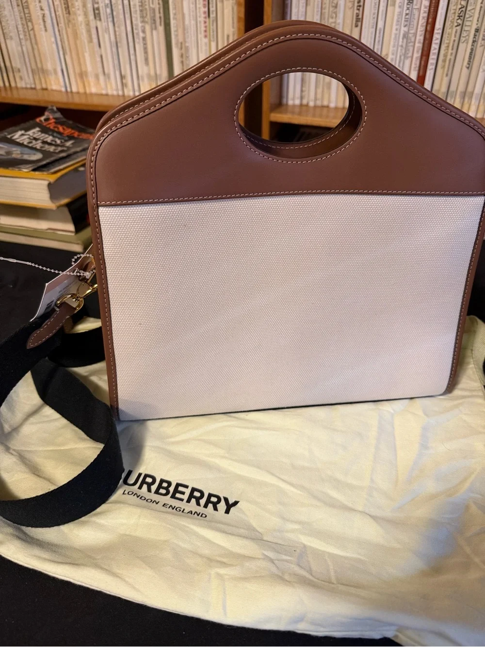 Burberry Cream Canvas Tote with Brown Leather Trim